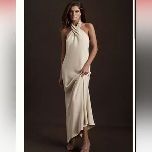 BHLDN Elegant Cream Halter Maxi Dress